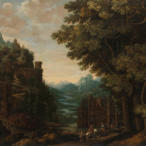 Bergachtig landschap met rivierdal en kastelen - Jan Meerhout