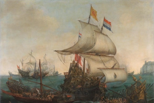 Hollandse schepen overzeilen Spaanse galeien - Hendrik Cornelisz. Vroom